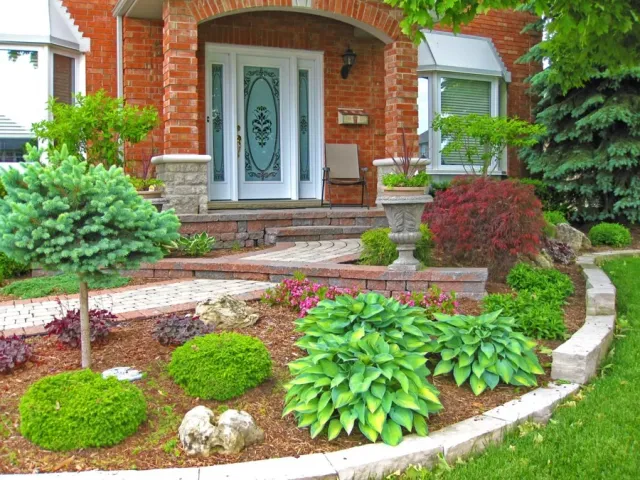 Well-kept front garden with clean edges and mulch